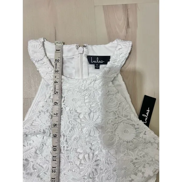 Lulus NWT Women Medium White Embroidered Lace Skater Mini Dress Coquette Chic - Image 7