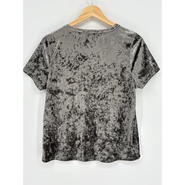Bagatelle‎ Collection Silver Gray Crushed Velvet Pocket Tee Top Size Small - Image 4