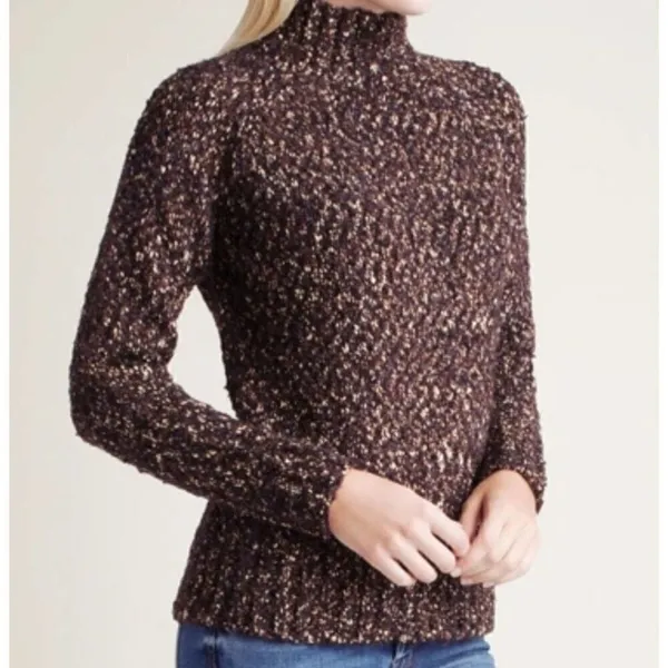 Kensie Brown Marled Mock Neck Boucle Knit Sweater Size Small NEW - Image 4