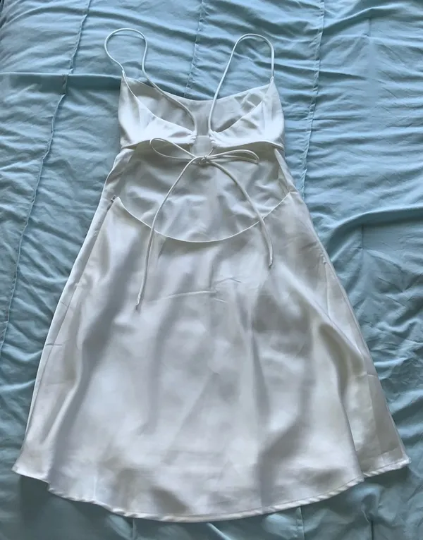 White Satin Open Back Mini Princess Polly Dress - Image 2