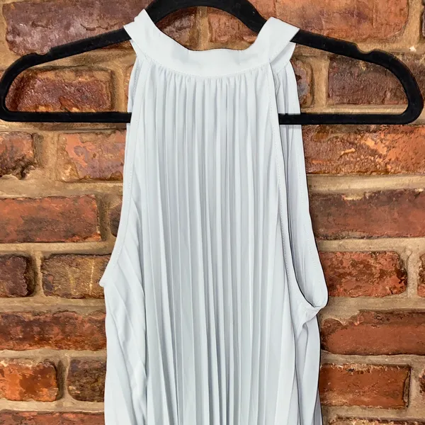 NWT Shein Bae Light Blue Sleeveless Pleated Tie Back Halter Mini Dress Women's 4 - Image 3