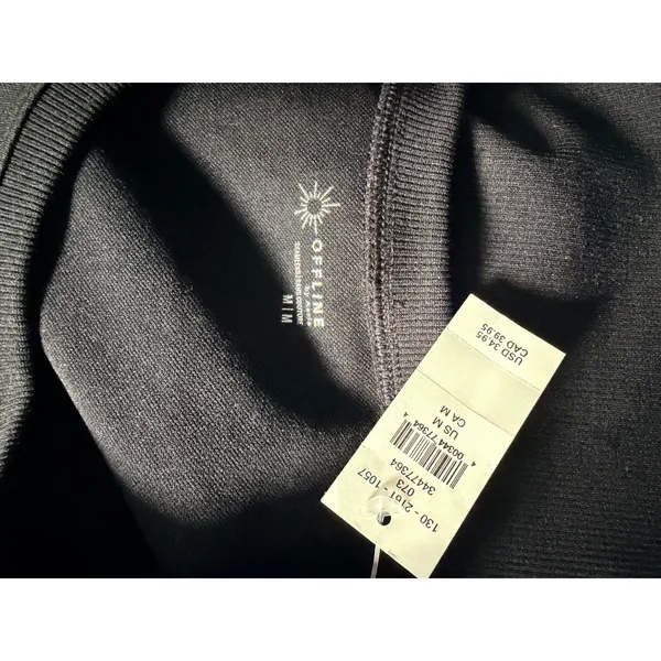 AERIE Offline Black Shot Sleeve Crop Top Seamless Medium - Image 2