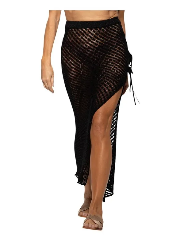Dotti Womens Crochet Side-Tie Cover-up Maxi Skirt 85273 Black M - Image 9