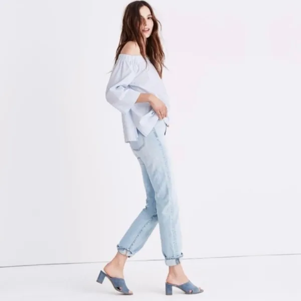 Madewell Clean Off-the-Shoulder Swing Top Shirt in Blue &‎ White Stripe Size XXS - Image 4