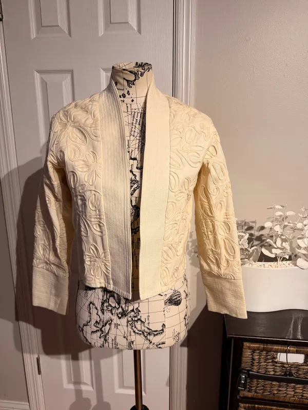 NWOT Anthropologie Dolan Chloe String Embroidery crop Cream Jacket Sz XS cotton - Image 3