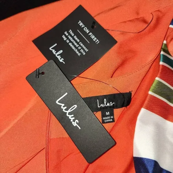 NWT Lulu's Womens Joyful Red‎ Orange Multi Stripe Tie Back Mini Dress Medium New - Image 3