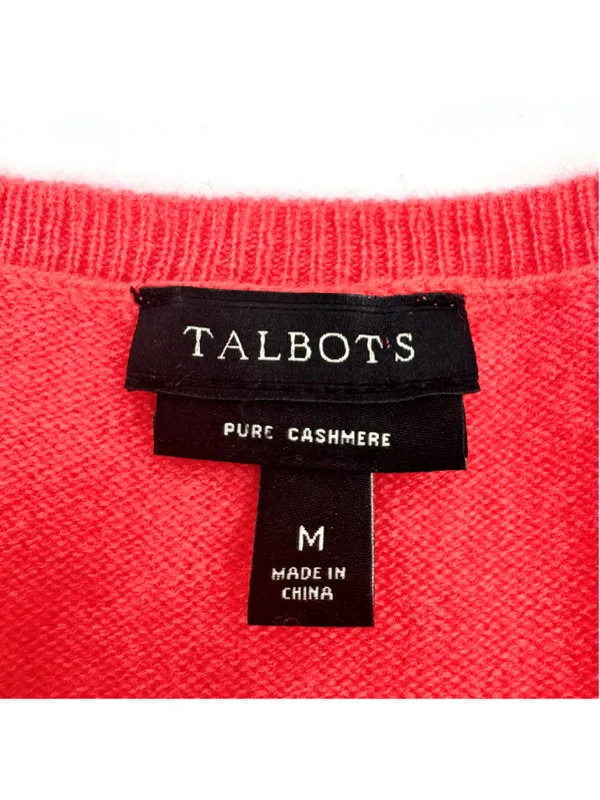 Talbots V-Neck 100% Pure Cashmere Sweater Size M Coral Pink - Image 4