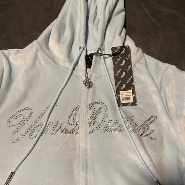 VON DUTCH Light Blue Zip Up Hoodie Size L - Image 2