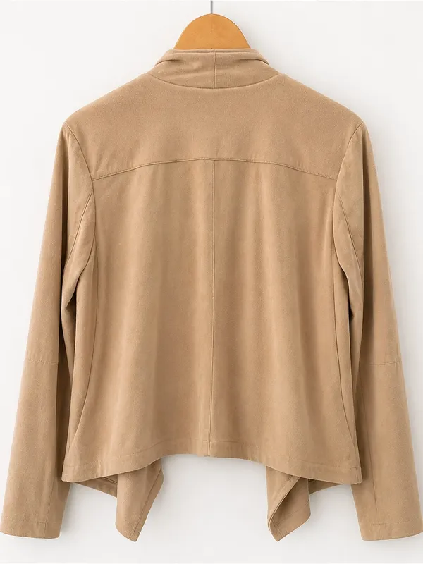 BB Dakota Faux Suede Waterfall Jacket Beige Open Front Drape Large Boho Western - Image 2