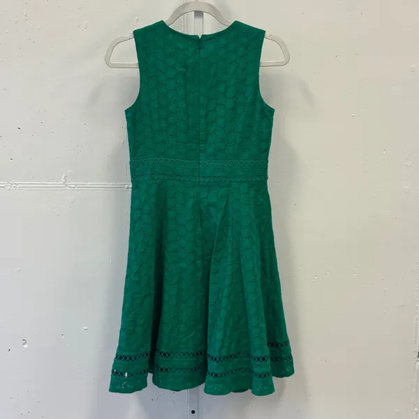 Calvin Klein Green Eyelet Cotton Fit and Flare Dress Petite 2P Sleeveless Summer - Image 2