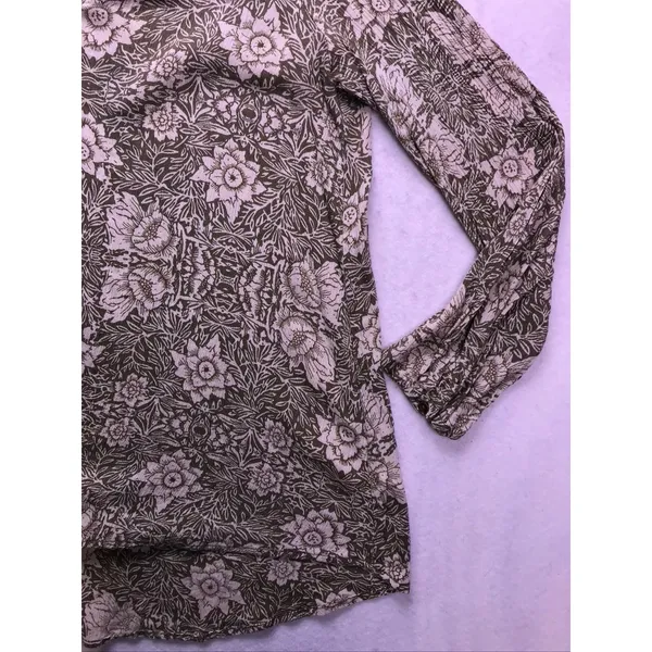 Sun‎ & Shadow Floral Blouse Womens XL Olive Green Boho Crochet Trim - Image 5