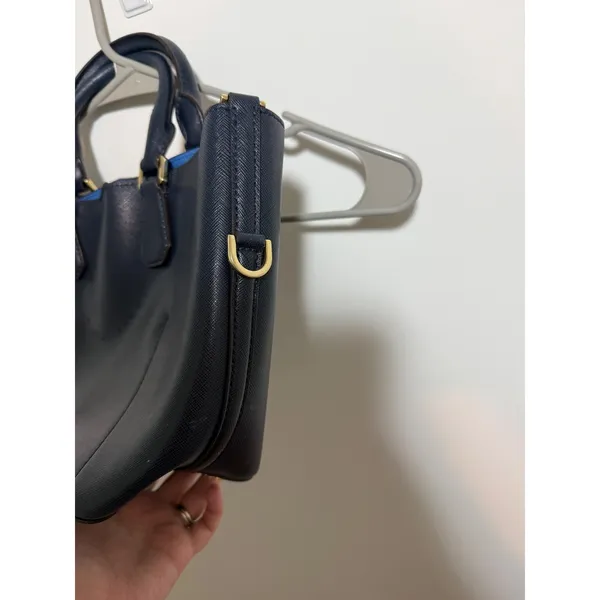 Michael Kors Saffiano Leather Satchel Womens Navy Blue Gold Hardware Handbag - Image 12