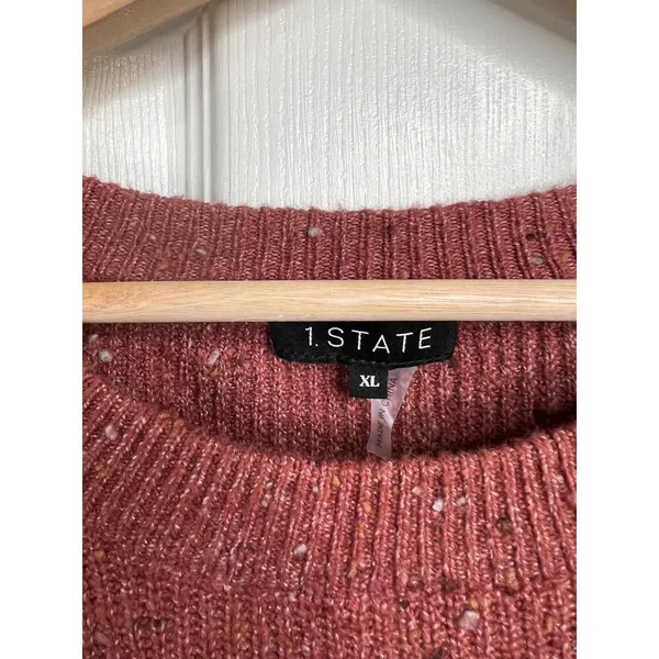 1.STATE Sweater Womens Size XL Speckled Puff Sleeve Cozy Knit Mauve Brown - Image 7