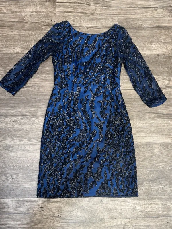 Aidan Mattox Size 10 Navy Blue Black Sequin Bodycon Cocktail Dress - Image 3