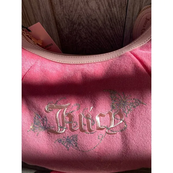 Juicy Couture Pink Terry Hobo Bag Set | Rhinestone Butterfly Logo - Image 5