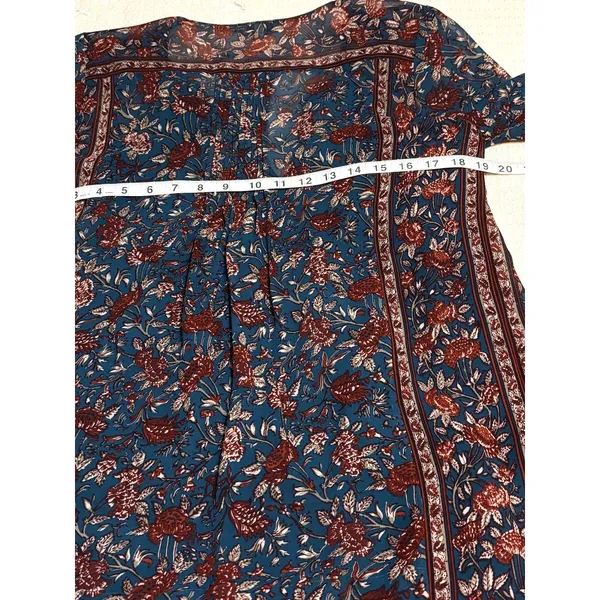 Joie 100% Silk Floral Boho Dress S Blue Burgundy Paisley Print - Image 3