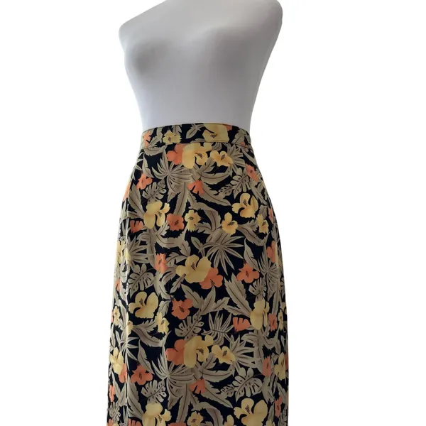Vintage ‘90s Sag Harbor Orange, Yellow & Beige Tropical Floral Print Maxi Skirt - Image 5