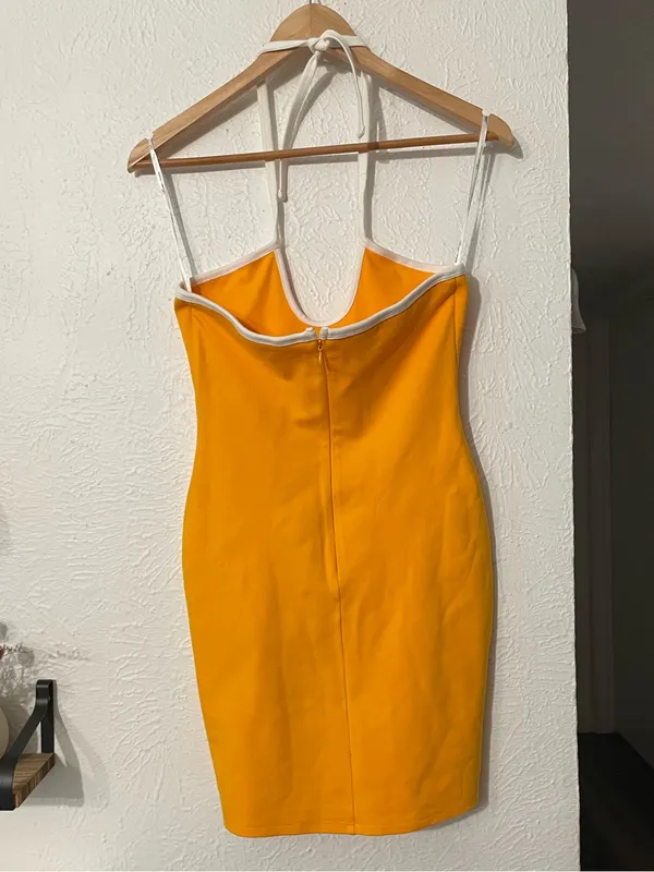 Lovers + Friends Strapless Orange Mini MADDISON MINI DRESS White Tie Small - Image 4