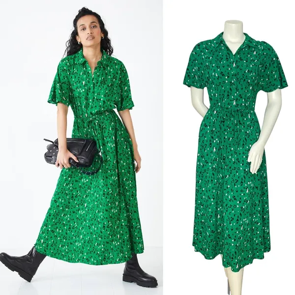 Hush Ren Shirt Dress Leopard Heart Print Women Sz‎ 6 Green Short Sleeve Colorful - Image 2