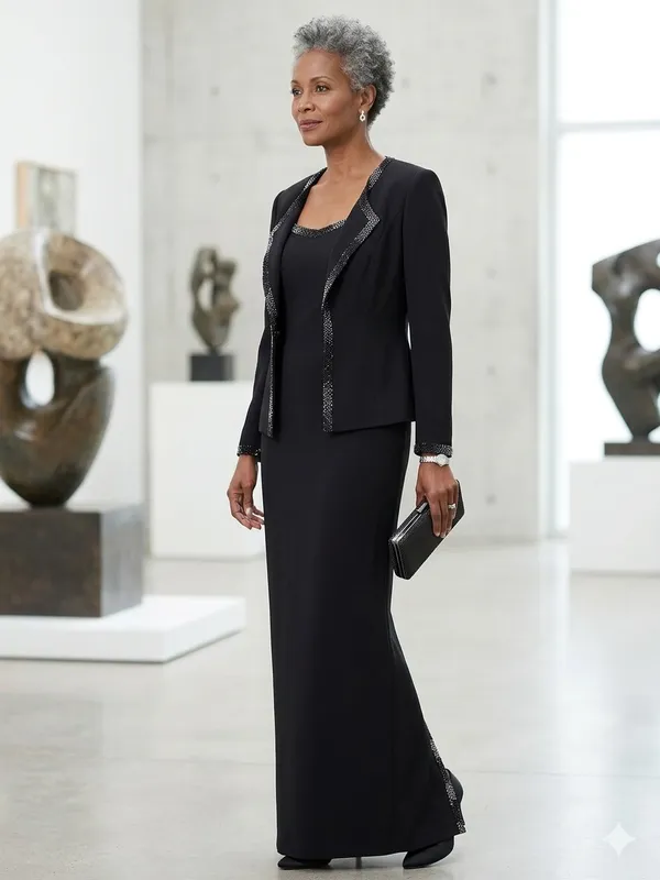 Classic Black Sleeveless Wedding Gown with Sparkle Trim - Image 2