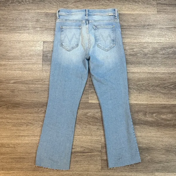MOTHER Light Blue Flare Jeans The Insider Crop Strep Fray - Image 2