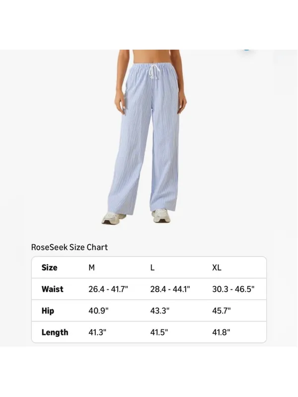 NEW Striped Ticking Wide Leg Drawstring Slant Pockets Casual Lounge Pants L - Image 3