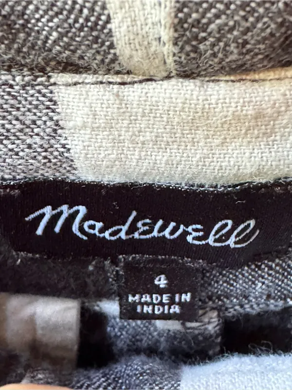 Madewell Black and White Checked linen cotton blend pants 4 EUC - Image 5