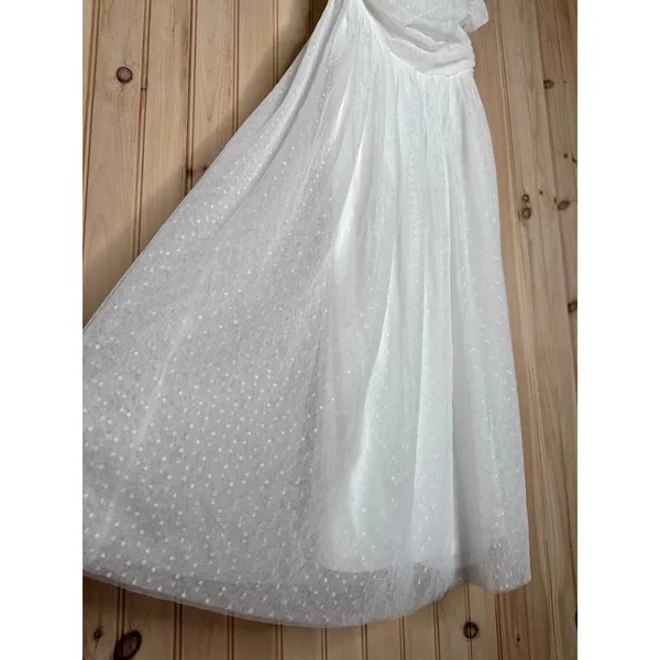 NWOT Lulus Darling Sweetheart White Swiss Dot Ruched Midi Dress Bridal Classy S - Image 5