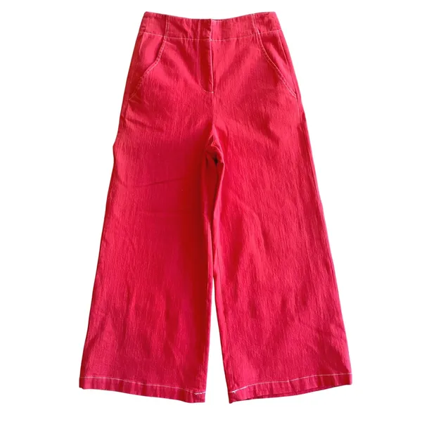 ASTR‎ The Label Nixon Red Denim Contrast Stitch Culotte Pants Wide Leg Cropped S - Image 3