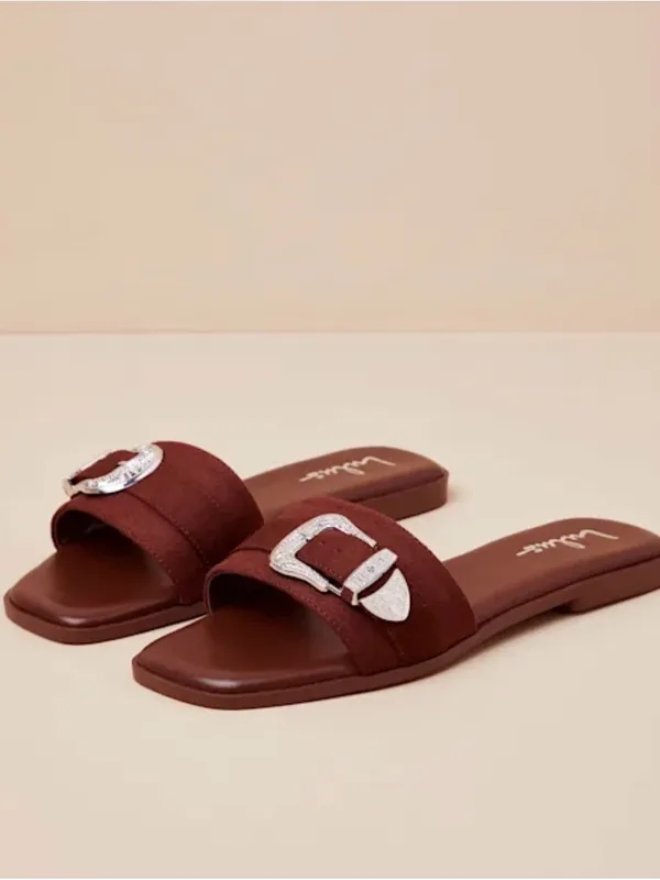Lulu's Brown Buckle Slide Sandals - Image 4