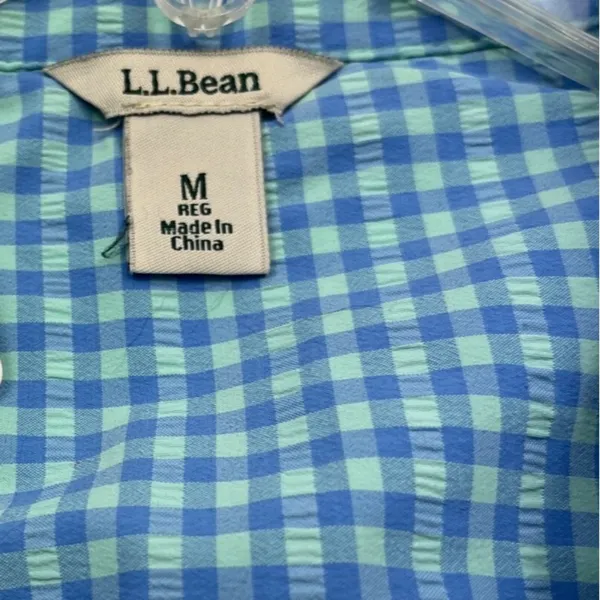 L.L.Bean Womens Medium Button-Up Gingham Shirt Blue & Green Long Sleeve 23i - Image 5