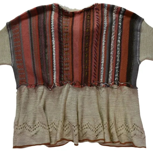 Free People Mixed Media Cardigan Striped Knit Pointelle Bell Sleeve Boho Medium - Image 3