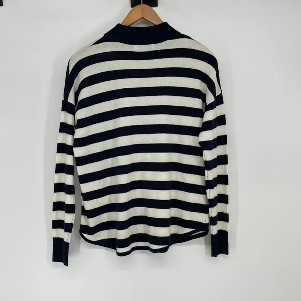Madewell Merino Wool Alpaca Blend‎ Striped Mock Neck Sweater Size L Preppy Cozy - Image 2