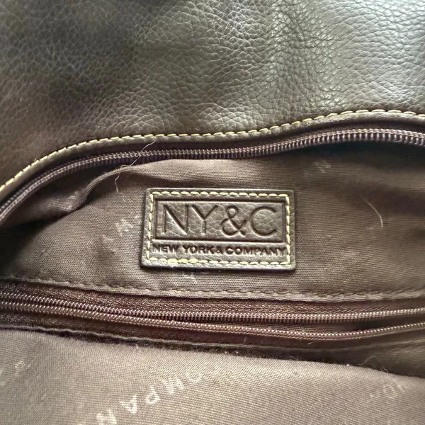 New York & Company Tan Brown Monogram Print Shoulder Tote Bag Purse - Image 7