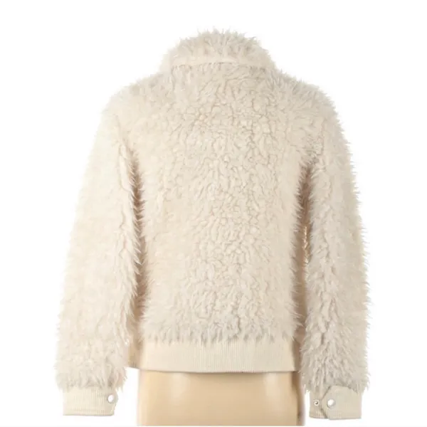 Zip Front Faux Fur Jacket in Cream - Image 4