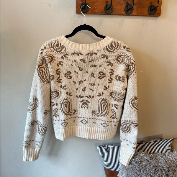 American Eagle Women's Cream and Brown Cardigan Size XS - Image 11