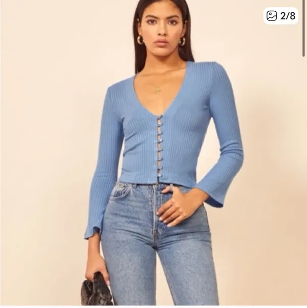 Reformation blue ribbed “Gellar” cropped cardigan - Image 3