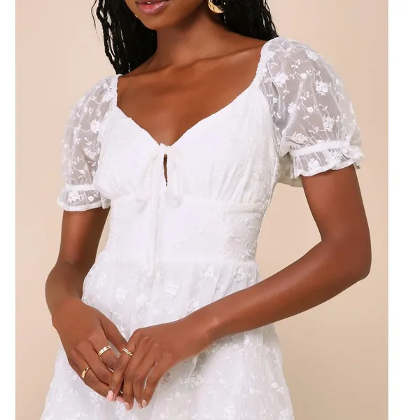 NEW Lulus Precious Sweetie White Floral Embroidered Sweetheart Airy Midi Dress - Image 2