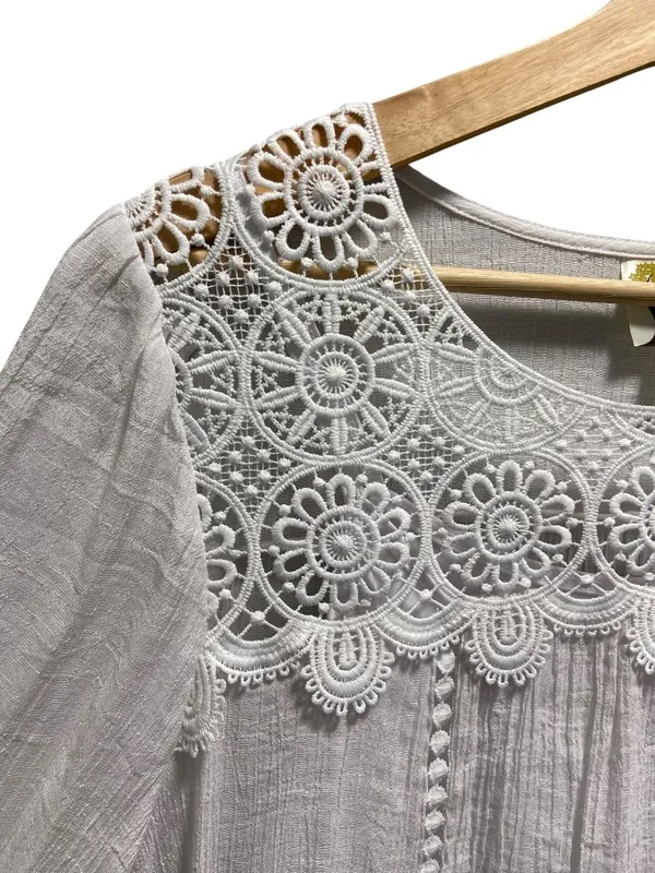 Anthropologie Fig And Flower Gauzy Top White Size XL Boho Cottagecore Coastal - Image 8