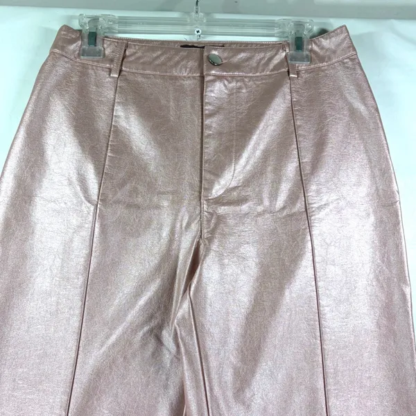 Forever 21 Metallic Pink Faux Leather Wide Leg Pants High Rise Slit Hem Large - Image 7