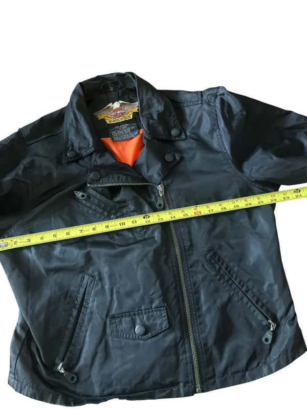 Harley Davidson Jacket Womens Medium Black Nylon Motorcycle Full Zip Embroidered - Image 6