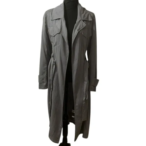 New York & Company Gray Tie Waist Lightweight Trench Coat Jacket(Size Small) - Image 3