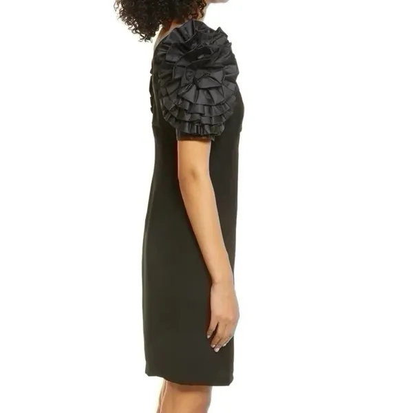 Shani Dramatic Rosette Sleeve Crepe Sheath Cocktail Dress Black - Image 7