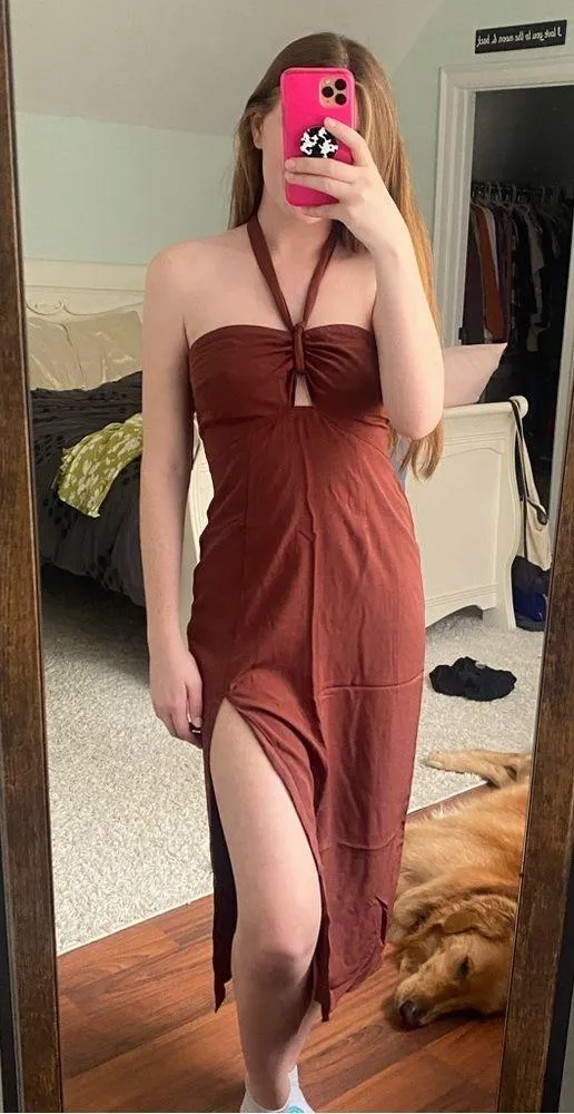 Abercrombie and Fitch Knot-Front Cutout Halter Midi Dress - Image 8