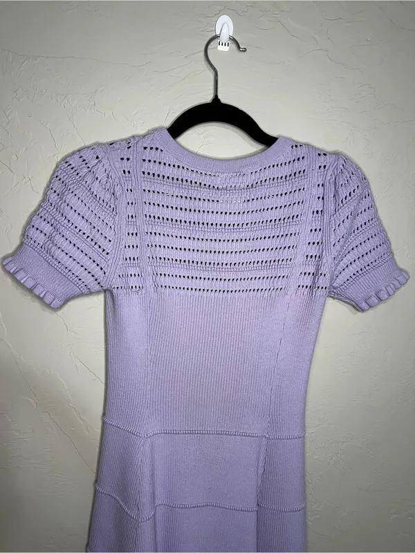 Maeve by Anthropologie Promenade Pointelle Purple Knit Ruffle Sweater Dress - Image 9