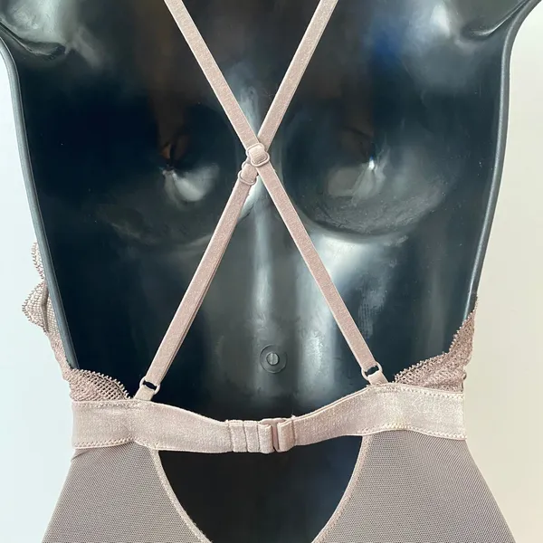 Victoria's Secret Small Mauve Lace Bodysuit Plunge Mesh Strappy Teddy Lingerie‎ - Image 6