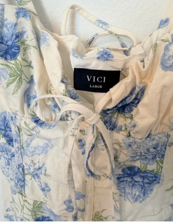 VICI Floral Linen Blend Sweetheart Corset Midi Sz Large Dress - Image 5