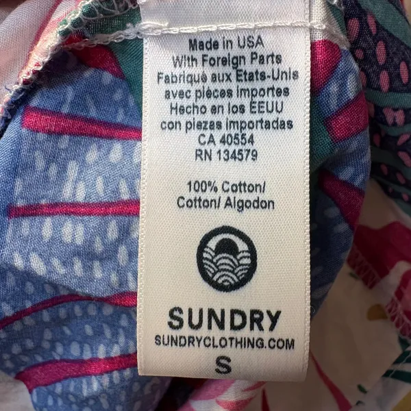 SUNDRY Tropical Floral Print Short Sleeve Ruffle‎ Hem cotton Dress Size S - Image 7