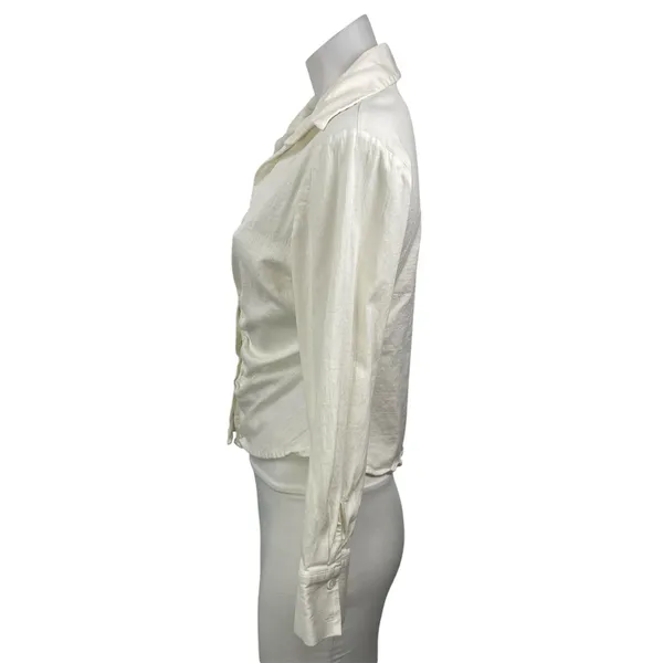 Zara Womens White Linen Long Sleeve Ruched Collared Button Down Shirt Top Size L - Image 2