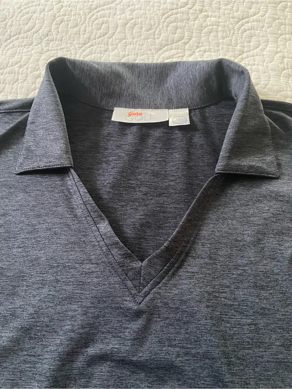 Guru Golf Heather Navy Golf Shirt Short Sleeve Johnny Collar Size Large - Image 8